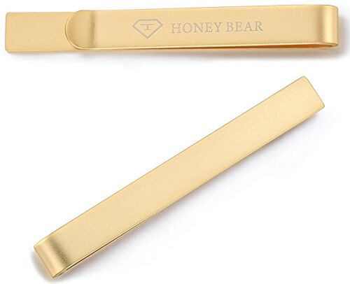 Bear Fermacravatta per Uomo dimensione normale acciaio regalo di nozze di business,5.4cm (Oro opaco)