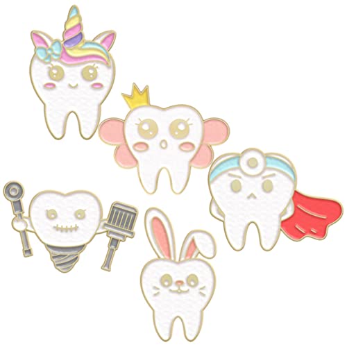 BESTonZON 5 Pezzi Denti Smalto Spilla Spilla Cartone Animato Carino Salute Spilla Dentista Badge Spille Borsa Abbigliamento Cappello Gioielli per Ragazze Ago Guardia