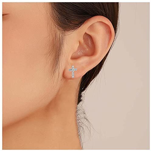 Inilbran Boho Croce Orecchini Argento Strass Croce Borchie Orecchini Vintage Cz Croce Orecchino Minimalista Pavimentato Cz Croce Orecchini Per Le Donne E Le Ragazze