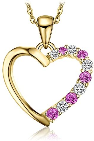 JewelryPalace Collana Cuore Donna Argento 925 con Creato Zaffiro Rosa, Collana Dorata Donna con Ciondolo Cuore Amore Catena 45cm, Collana Pietre Rosa con Pendente Cuore in Oro Set Gioielli Donna