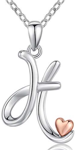 CELESTIA Lettera H e Cuore Ciondolo Collana con Iniziale Nome Gioielli Donna Argento Sterling 925 Oro Rosa Idee Regalo Ragazza Compleanno 14-20-30 Anni