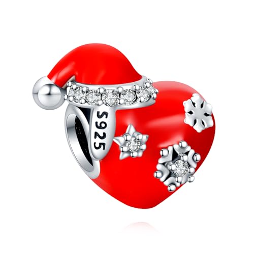 Annmors Ciondolo Argento Sterling 925 Charm Bead Compatibile Bracciale Collane Red Christmas Hat Perline zirconi 5A Natale,San Valentino,festa della mamma,ciondoli regalo per donne e ragazze