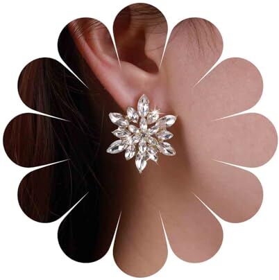 Inateannal Vintage Crystal Flower Orecchini Floreali Cluster Cz Orecchini Oro Strass Orecchini Grandi Cz Crystal Petal Orecchini Gioielli Per Le Donne E Le Ragazze