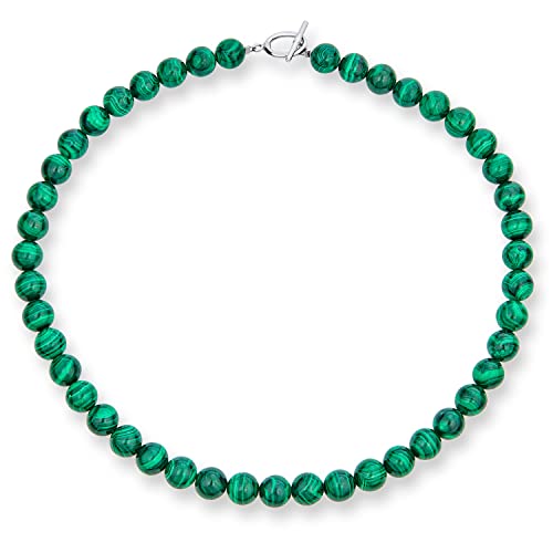 Bling Jewelry Plain Semplice Occidentale Gioielli Dark Forrest Verde Imitazione Malachite Rotonda 10 Millimetri Perline Collana Per Le Donne D'Argento Placcato Chiusura 16 Pollici