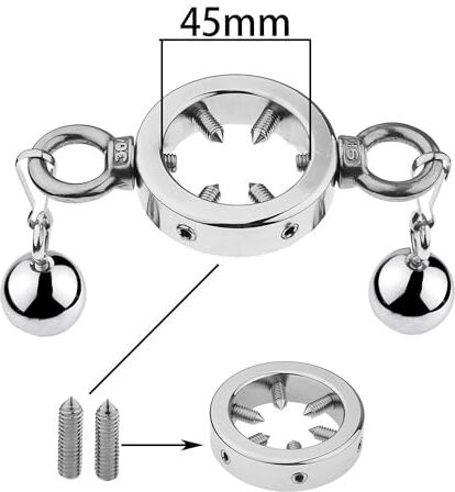 CHANGPLCPRO Grande anello da massaggio professionale in metallo regolabile con 2 ciondoli a sfera in metallo, 3 misure,Argento,45mm