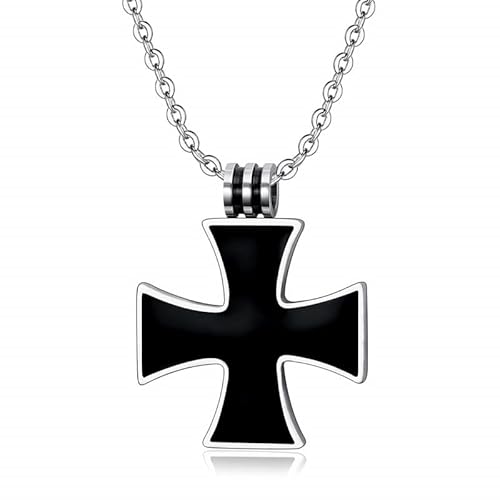 BOBIJOO JEWELRY Celtic Cavaliere Templare Biker nero Malta croce pendente collana catena in acciaio inox