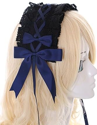 Kawaii-Story C-07-2 Fascia per capelli con fiocco gotico, colore: Nero/Blu