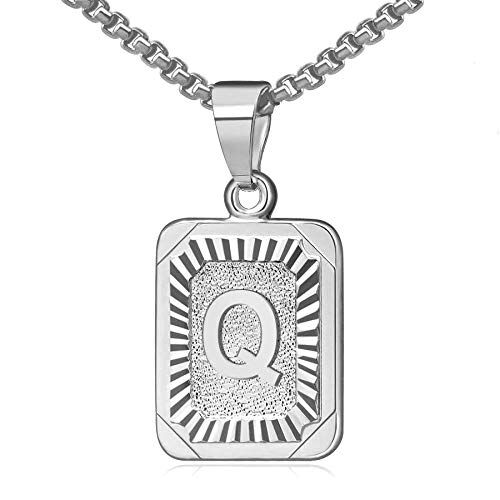 OIDEA Collana con Pendente a Lettera Iniziale Q Collana con Lettera maiuscola da Donna da Uomo, Placcato in Argento, Catena a Scatola in Acciaio Inossidabile da 22 Pollici