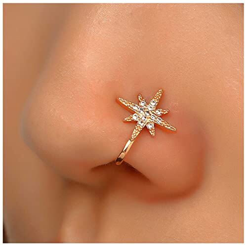 Cimenexe Punk Crystal Northstar Nose Ring Oro Cz Star Non Piercing Nose Ring Cz Starburst Nose Ring Hoop Strass Star Clip On Nose Ring Gioielli Per Donne E Ragazze Regali