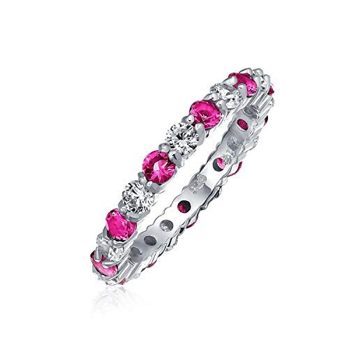 Bling Jewelry Cubic Zirconia Rosa Bianco Alternato Impilabile Cz Eternity Ring Per Donne Simulato Topazio .925 Argento Ottobre