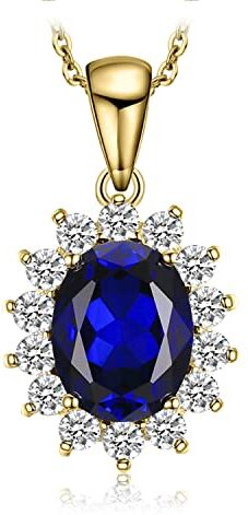 JewelryPalace 3.2ct Collana Donna Kate Middleton Argento 925 con Creato Zaffiro Blu, Princess Diana William Collana Ciondolo Pietra Ovale con Catena 45cm, Collane Pendenti in Oro Set Gioielli Donna