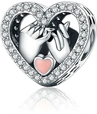 NINGAN Pendente in argento 925 fascino d'amore con zircone lucido ‘i love you’ beading adatto per il regalo della collana del braccialetto delle donne (cuore D)