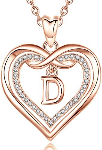 AEONSLOVE Collana con Iniziale D Collana Nome Personalizzabile Ciondolo Lettera Oro Rosa Regalo Compleanno Donna Fidanzata Amica Mamma