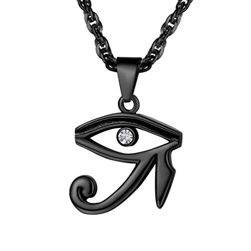 PROSTEEL Collana Pendente con Ciondolo di Occhio di Horus, Zircone Intarsiato, Colore Nero, Stile Egiziano，Unisex per Donna Uomo(Confezione Regalo)