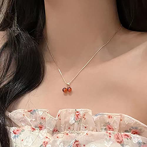 TseenYi Rubino Ciliegia Neckalce Rosso Cz Ciliegia Ciondolo Neckalce Oro Ciliegia Agata Pietra Collana Retro Ciliegia Girocollo Minimalista Frutta Collana Catena Gioielli Per Donne E Ragazze Regali