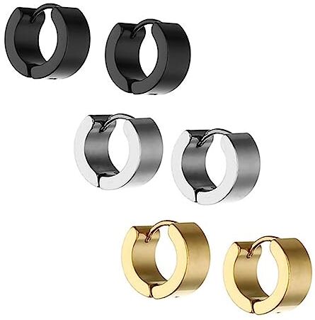 LEEQBCR 6 Pcs Orecchini da uomo/donna in acciaio inossidabile opaco 4mm/2mm orecchini tondi classici (oro, argento, nero)