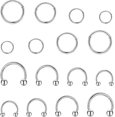 JeweBella 16G Piercing Naso Cerchio Acciaio Chirurgico Clicker Segmento Anello Piercing Naso Piercing a Ferro di Cavallo Piercing Orecchio Cerchio Argento/Oro Piercing Helix Conch Trago Septum