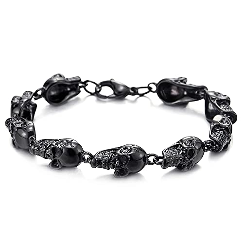 COOLSTEELANDBEYOND Unisex, Braccialetto del Nero Cranio Teschio, Bracciale da Uomo Donna, Acciaio Inossidabile, Lucidato a Specchio