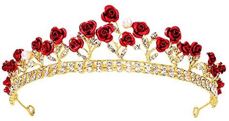 MZSX Corona Tiara, Sposa Principessa Donna Bambina, corona con strass, Bridal Birthday Party, accessori per capelli da donna, Bridal Birthday Party, Dresses Pageants Princess Decorazione. Oro rosa