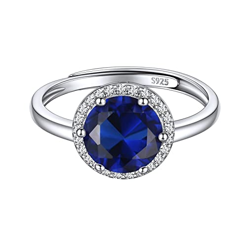 ChicSilver Anelli Donna Regolabili Anello Con Pietra Azzurra, Rotondo Anello Pietra Blu Argento Regolabile Pietra Settembre Confezione Regalo