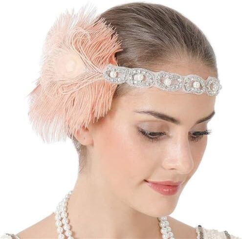 SLEDEZ Fascia Per Capelli Vintage Fasce for capelli con piume Copricapo for cena in maschera (Color : Pink, Size : Free size)