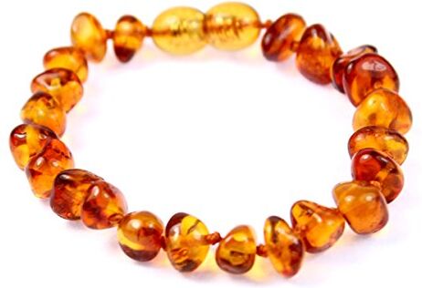 SilverAmber Jewellery SilverAmber Cavigliera in ambra baltica, realizzata a mano, 100% perle di ambra genuina, qualità premium, misure 11-20 cm e Senza metallo, cod. FBABARCOGB16