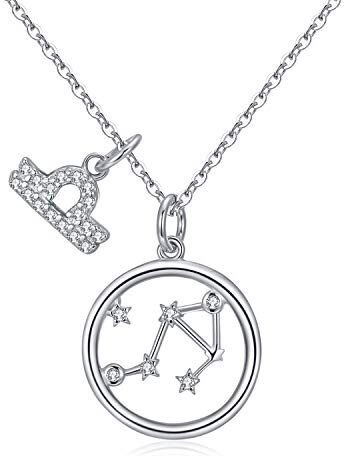 Qings Collana Segno Zodiacale Donna Bff Collane Argento 925 Pendenti Bilancia Coppia, Regalo per Bambine e Ragazze Bambina