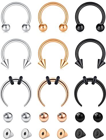 Funseedrr 8pcs Piercing Naso Septum Cerchio Acciaio Inossidabile 16G 6/8/10/12mm Ferro di Cavallo Anello Piercing Labbro Labret Trago Helix Cartilagine Orecchini