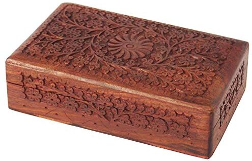 Ajuny Intagliato a mano in legno Keepsake Trinket Box Deposito portagioie con motivi floreali, ideale come regalo per la festa della mamma