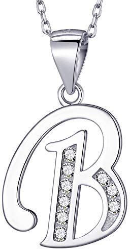 MASADA Collana in Argento 925 Ciondolo Lettera B Iniziale con Pietre Zircone Iniziali Nome per Donna e Ragazza Catena 46 cm Confezione Borsa in Velluto