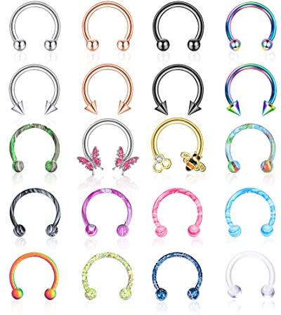 YADOCA 20Pcs 16G Acciaio Chirurgico A Ferro di Cavallo Naso Setto Anelli Piercing Gioielli Cartilagine Elica Trago Daith Orecchino Cerchio Labbro Piercing A Ferro di Cavallo per Donne Uomini 8mm