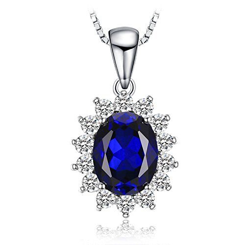 JewelryPalace Ovale 3.2ct Principessa Diana William Kate Middleton's Sintetico Blu Zaffiro Pendente 925 Sterling Argento Pendente Collana 45cm