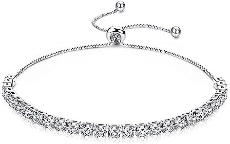 JeweBella Bracciale Tennis Argento per Donna Ragazze Regolabile Bracciale Donna Argento Bracciale Zircone Sparkle Bracciale Tennis Classici Larghezza 3MM Regalo di Gioielli per Donna Ragazze Mamma