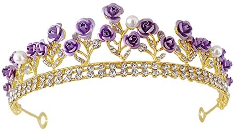 FRCOLOR Di Rose Copricapo Della Sposa Diadema Di Rose Rosse Di Cristalli e Perle Copricapo Decorativo Rosa Strass Mancare Viola Copricapo Di Fiori Capi Di Abbigliamento