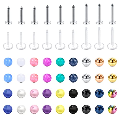 Longita 16G 6-10MM Piercing Labbro Acciaio Inossidabile & Acrylique Palline di Ricambio Helix Trago Stud Orecchio Piercing Labret Helix Piercing Trago per Donna