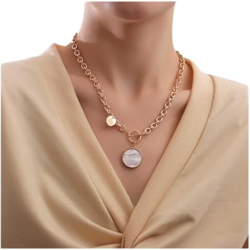 Dervivea Oro Moneta Disco Collana Girocollo Boho Madreperla Collana Ciondolo Conchiglia Rotonda Cordolo Catena Toggle Collana Gioielli Per Donne E Ragazze