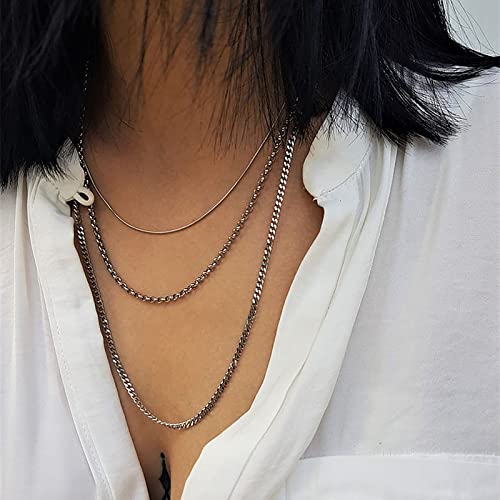 TseenYi Punk Catena Stratificazione Collana Argento Serpente Stratificazione Collana Vintage Multistrato Impilato Catena Gioielli Per Donne E Ragazze Regali