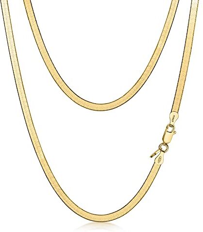 Amberta Collana Serpente Piatta da Donna In Argento Sterling 925: Placcato Oro 18K 3 mm 50 cm