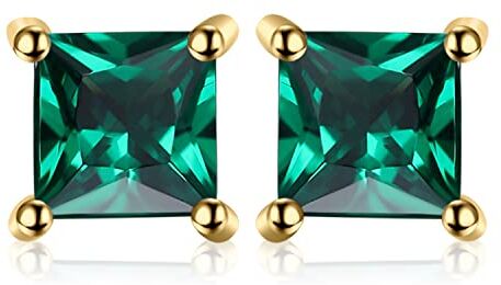 JewelryPalace 0.6ct Orecchini a Lobo Donna Argento 925 con Simulato Smeraldo Verde, Piercing Orecchini a Bottone Donna con Pietre a Taglio Principessa, Orecchini Verdi in Oro Set Gioielli Donna