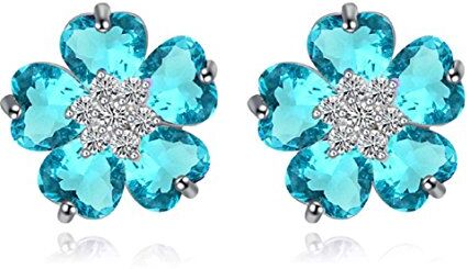 Crystalline Azuria Donna 18ct Placcato Oro Bianco Fiori Orecchini a Lobo con Blu Acquamarina simulato Cristalli di Zirconi