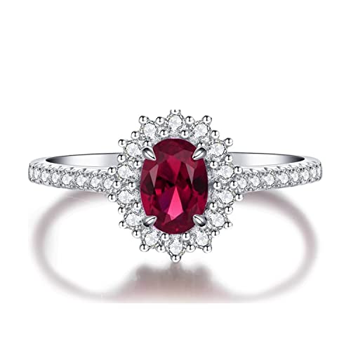 Bellitia Jewelry Anello da donna in argento sterling 925 con rubino, anello alla moda con pietra rossa da donna, anello di promessa fidanzamento da donna