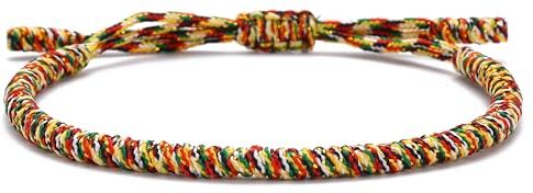 LUCKY BUDDHIST – Portafortuna Braccialetto + Regalo Buddista! Tibetano Amicizia Color Corda Bracciale. Per uomo donna adolescenti. Dimensione regolabile, Fatto a Mano (Multi Gold)