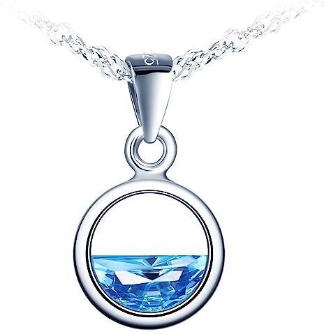 MICMIF Collana con Ciondolo Cerchio da Donna Argento 925 con Cristallo Azzurro, Collana Linea del Livello del Mare Argento Gioielli Regalo per Donna Ragazze