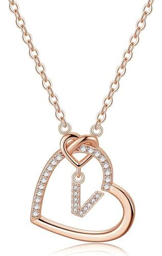 LIHELEI Collana Donna Argento, S925 Argento 26 Lettera Maiuscola Con Zirconi Collana Moglie Mamma Fidanzata Compleanno Natale Anniversario Festa Della Mamma Gioielli Donna Regalo V(Oro rosa)