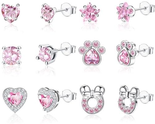 JeweBella 6-10Paia Piccoli Orecchini Bambina Anallergici Acciaio Chirurgico Ipoallergenico Orecchini a Cerchio Farfalla Carina Zircone Fiore Multicolore Cartilagine Set di Orecchini per Donna Ragazze