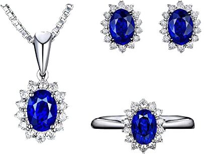 FFWTPY Set di Gioielli da Sposa anello orecchini collana da sposa Parure Gioielli Set Collane in Cristallo Ciondolo in Cubic Zirconia per Donne ragazze matrimoni eventi e feste (Blu)