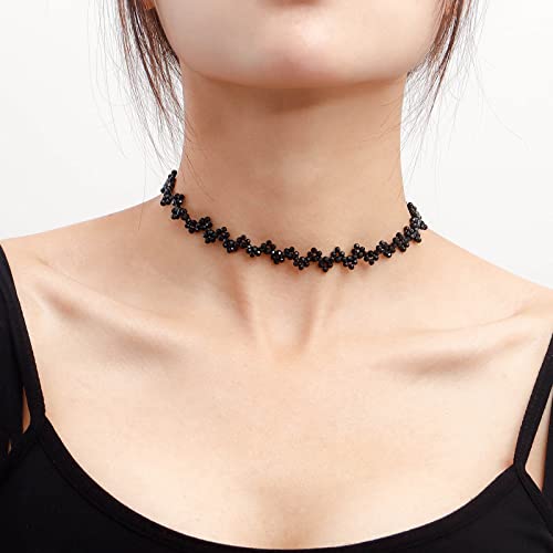 TseenYi Collana Di Cristallo Nero Girocollo Cristallo Naturale Perline Collana Collare Stratificato Piccole Perle Collana Cristallo Breve Boho Clavicola Collana Catena Gioielli Le Donne E Le Ragazze