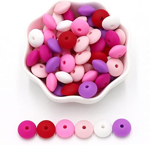 WELINK 100 perline in silicone abaco da 15 mm, colori misti, perline piattino perline colorate a forma di lenticchia, distanziatori sfusi, gioielli fai da te, per realizzare collane, bracciali, portachiavi,