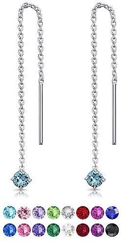 DTPsilver ® Orecchini Pendenti Donna con Catena in Argento 925 e Cristalli Swarovski® 3 mm Lovli Orecchini Punto Luce Azzurri Lunghi: 57 mm