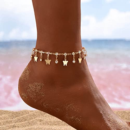 Clataly Turchese Braccialetti Della Cavigliera Multistrato Butterfly Cavigliere Shell Pearl Cavigliera Accessori Estivi Beach Foot Gioielli per le Donne Ragazze (Farfalla d'oro)